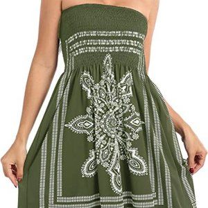 Womens Swim Cover Up Dress Sundress Bohemian Beach Dress Strapleess Floral L/XL